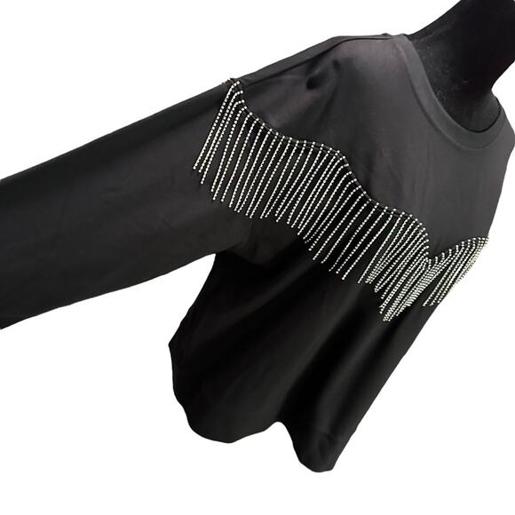 Gianni Bini Fringe Embellished Sweatshirt Top Edgy Country Cowboy Taylor Swift M - Picture 4 of 11